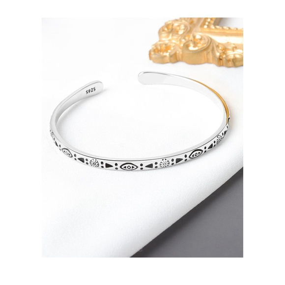 Boho Engraved 925 Sterling‎ Silver Cuff Bracelet, 58cm Adjustable - Picture 6 of 15